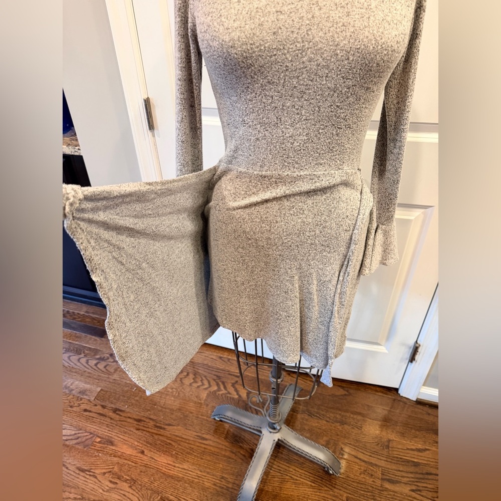 Gray Side Tie Bodycon Dress Small Long Sleeve Knit Dress - Picture 3 of 9